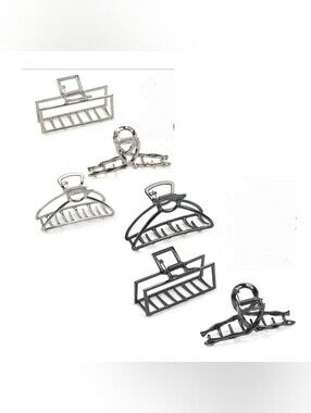 🦄 6 Black & Silver Metal Hair Claw Clip Set -